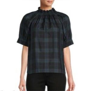 ANTONIO MELANI Green and Black Plaid Freida Smocked Blouse size 6